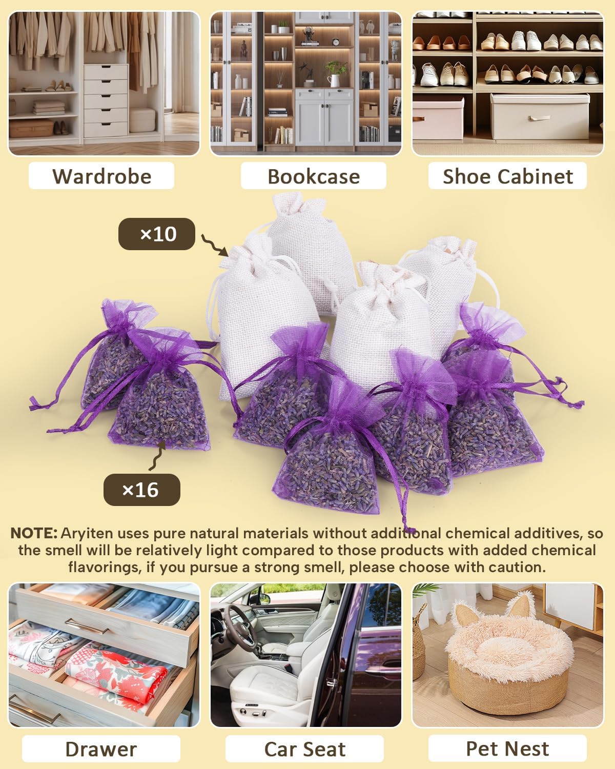 26 Pack Cedar and Lavendar Home Fragrance for Drawers and Closets - Stop Clothes Damage, Cedar Chips and Natural Dried Lavender Sachets Bags