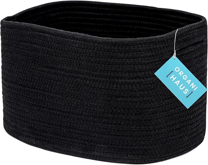 OrganiHaus Black Basket for Storage| Cotton Rope Basket | Woven Baskets for Storage | Towel Baskets for Bathroom | Decorative Rectangular Storage Baskets for Closet | Woven Book Baskets for Organizing