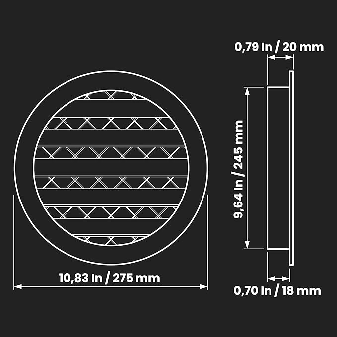 Repa Market 10" Inch Aluminum Gray Soffit Air Vent Cover - Louvered Round Gable Vent with Mesh Screen - Exhaust/Intake Ventilation Grill - House, Attic, Bathroom - Indoor/Outdoor Metal Duct Grate