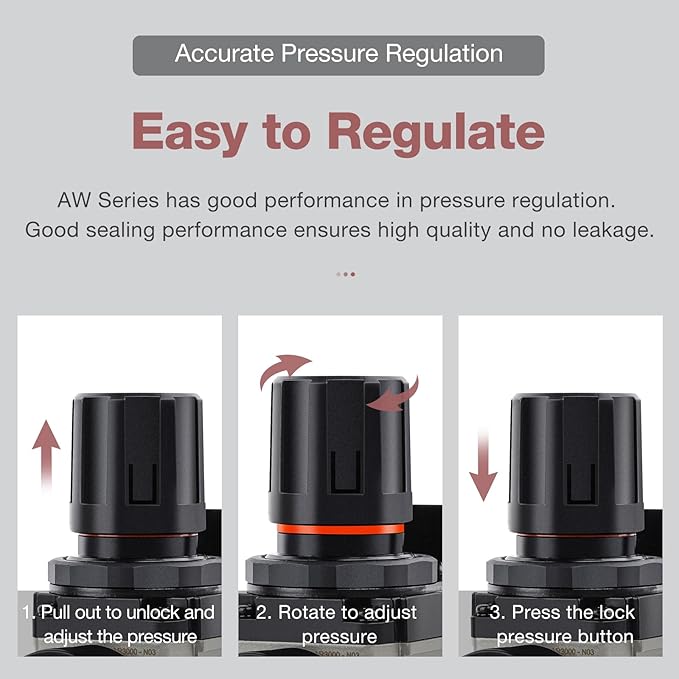 SNS Compressed Air Filter Regulator Piggyback Combo 3/8''NPT- Poly Bowl with Metal Guard, Semi-auto Drain, Bracket, Gauge AW3000-N03A