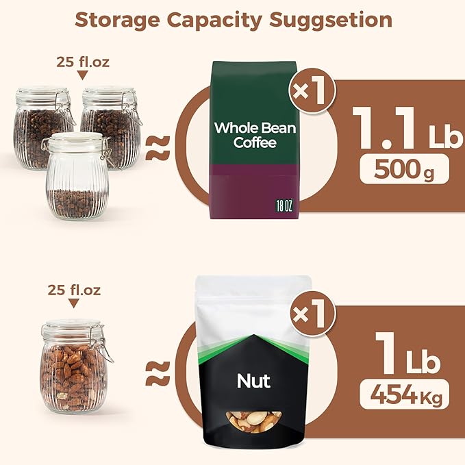 ComSaf Airtight Glass jar with lid 26oz Set of 6, Glass Storage Containers with Lids, Glass Canister, Mason Jars, Striped Clip Fastening Jar for Kitchen Canning, Oat, Coffee, Pasta, Snack, Nut, Candy