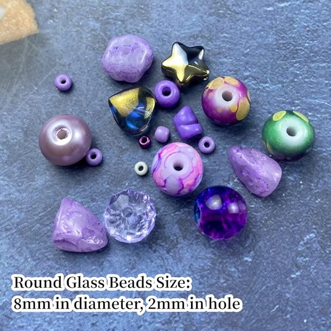 Assorted Glass Resin Beads Multi Size Colors Smooth Cracked Gravel Millet Spacer Beads for Bracelets Necklace Earring DIY Jewelry Making Craft(Light Purple Series)