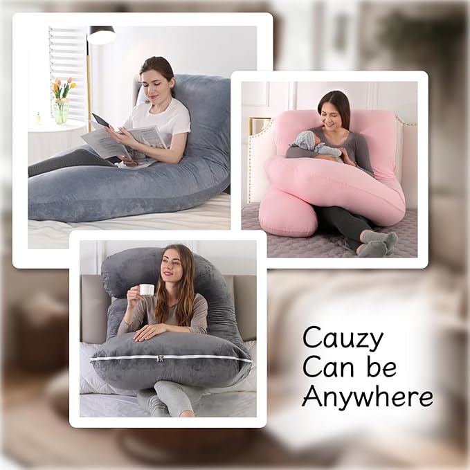 Pregnancy Pillow, Full Body Maternity Pillow 57 inch, with Removable Washable Cover - Support for Legs, Back, Neck, Shoulder, HIPS, Belly for Pregnent Women, Jersey Knit Cotton (Dark Grey)