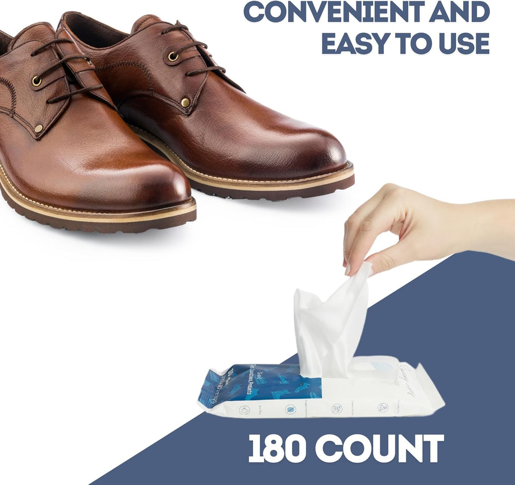Swanky Shoe Cleaner Wipes - Leather and Sneaker Cleaner, Removes Dirt, Grime and Stains, Quick & Easy Shoe Sole and Boot Cleaning Wipes, Essential Shoe Cleaning Supplies - Soft Wipes, 180 Count