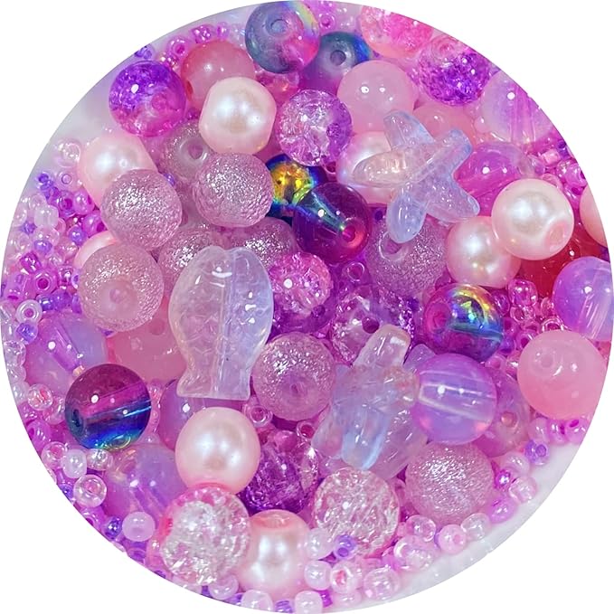 Assorted Glass Resin Beads Multi Size Colors Smooth Cracked Gravel Millet Spacer Beads for Bracelets Necklace Earring DIY Jewelry Making Craft(Sakura Pink Series)