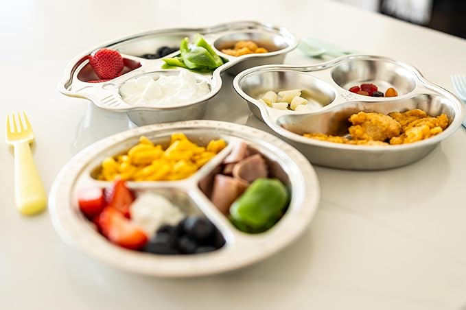 Stainless Steel Plates for Kids, Toddler Plate, Non Toxic Baby Dinnerware, BPA-Free Feeding Tray, Durable, Easy to Clean, Compatible with Dishwasher, Freezer, Microwave