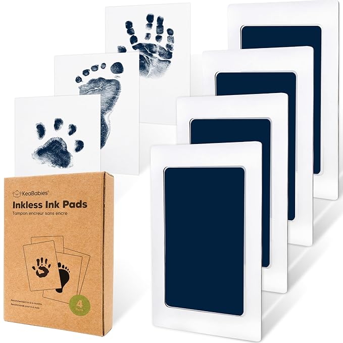 4-Pack Inkless Baby Hand and Footprint Kit - Mess Free Ink Pad for Newborn Keepsake, Dog Nose & Paw Print Kit, Clean Touch Ink Pad for Baby Hand & Footprints, Ideal New Mom Gifts (Navy)