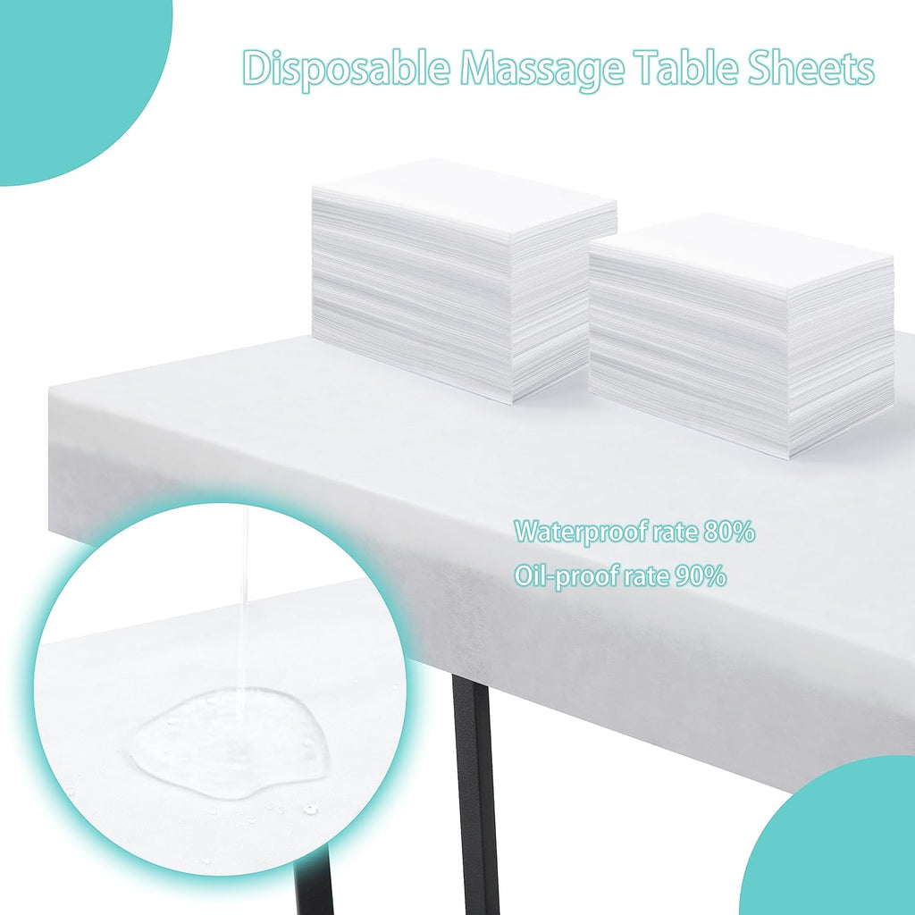 Disposable Bed Sheets for Massage Table 200 Pcs 31" x 71" Waterproof Massage Table Sheets Soft Non Woven Fabric SPA Massage Table Bed Cover Breathable for Beauty Tattoos Waxing Travel (White)