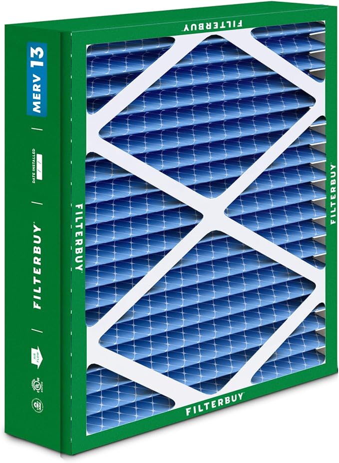 Filterbuy 21x21.5x5 Air Filter MERV 13 Optimal Smoke & Allergy Defense (1-Pack), Pleated HVAC AC Furnace Filters for Trane Perfect Fit & American Standard (Actual Size: 20.00 x 21.09 x 4.97)