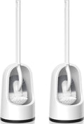 Toilet Brush, 2 Pack Toilet Brush and Holder Set with Durable Curved BristlesToilet Scrubber, Toilet Bowl Brush with Extra Long Handle,Toilet Cleaner with Caddy for Bathroom Deep Cleaning (2, White)