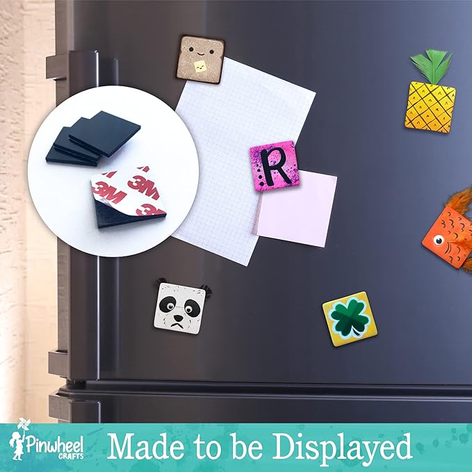 Pinwheel Crafts Magnetic Tile Art Kit Ages 6-12+ Years - Paint Your Own Magnetic Mini Tiles Includes 12 Tiles, Magnets, 8 Paints, Brush, Googly Eyes - DIY Magnet Making Kit for Kids