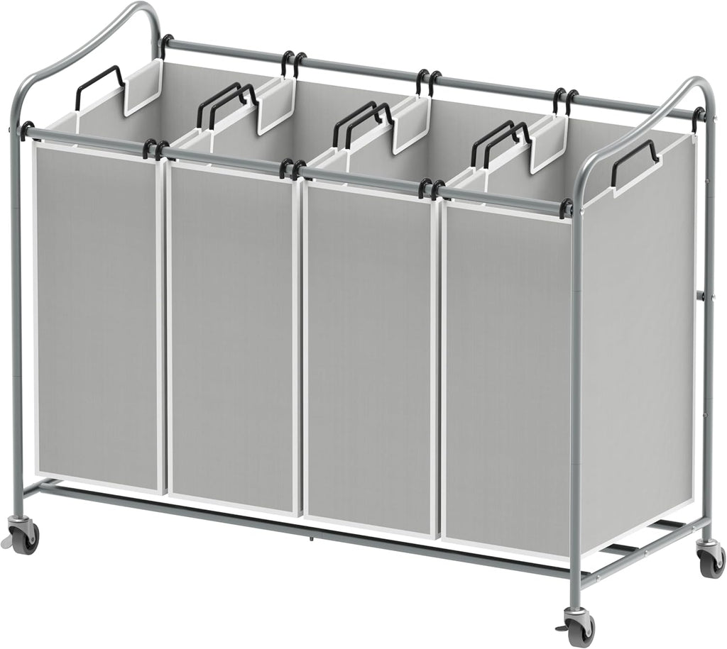 Simple Houseware 4-Bag Heavy Duty Laundry Sorter Rolling Cart, Silver