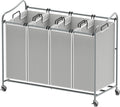 Simple Houseware 4-Bag Heavy Duty Laundry Sorter Rolling Cart, Silver