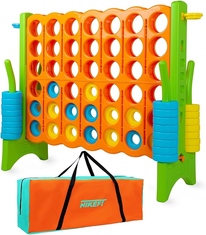 Oversized 4 in a Row Connect Game+Waterproof Carry Bag,Included-4 ft X 3.5 ft Tall,4-to-Score Jumbo with 44 Pieces Rings&Drink Holder,48” Super Size-Indoor&Outdoor Giant 4 Game for Kids&Adults