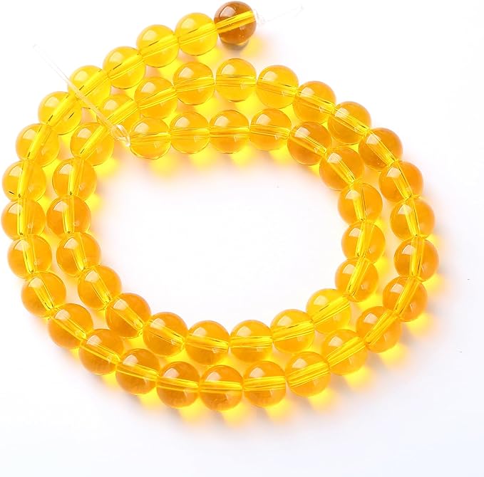 32pcs 12mm Smooth Yellow Crystal Glass Beads Citrine Round Loose Beads for Jewelry Making DIY Bracelet Necklace 15" Energy Healing Power Stone Beads