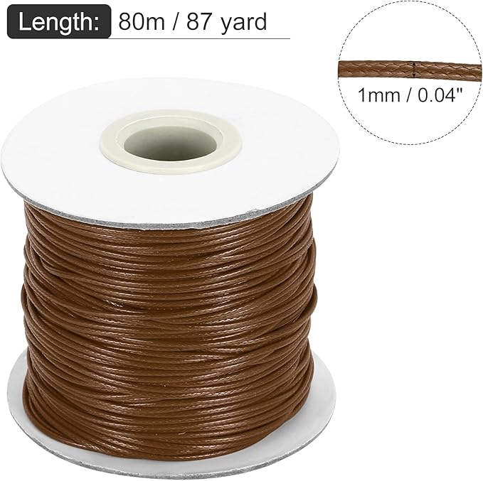 MECCANIXITY Waxed Cord 1mm Waxed Thread 87 Yard Wax String Leather Cord for Bracelet Making, Necklaces, Beading, Jewelry Making and DIY Crafts(Dark Brown)