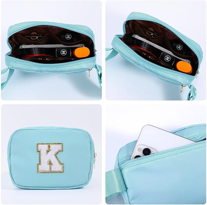 YOOLIFE Initial Belt Bag - Crossbody Bags Women - Fanny Packs for Women Cross Body Bag Blue Small Waist Packs Travel Everywhere Belt Bag Monogram Crossbody Bag M