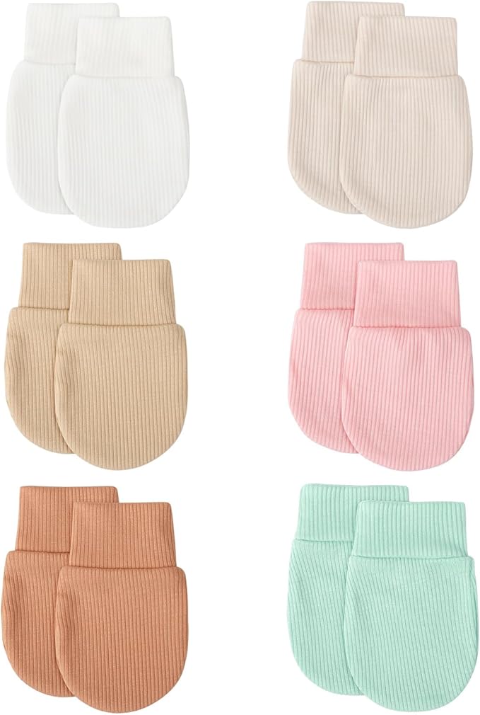 BQUBO 6 Pairs Newborn Baby Boys Girls Mittens 0-6 Months Unisex-Baby Infant Mittens Elastic No Scratch Wrist Gloves