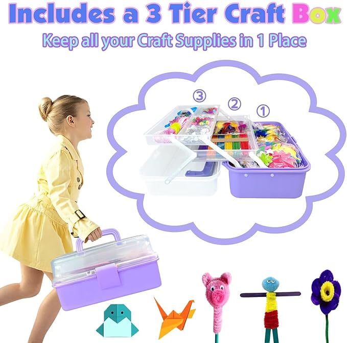 VLUSSO Arts and Crafts Supplies for Kids DIY Craft Kits Art Supplies Materials Kids Crafts Set with Pipe Cleaners Craft Box Preschool Homeschool Toys Gift for Boys and Girls Age 4 5 6 7 8