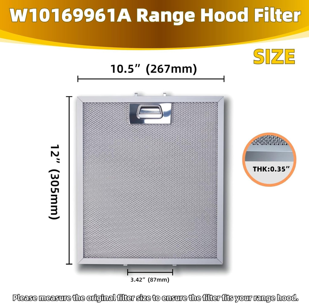 W10169961A 5 Layer Aluminum Mesh Range Hood Filter Replacement 12" x 10.5" for Whirlpool Vent Hood Filter Oven Overhead Exhaust Fan 2 pack