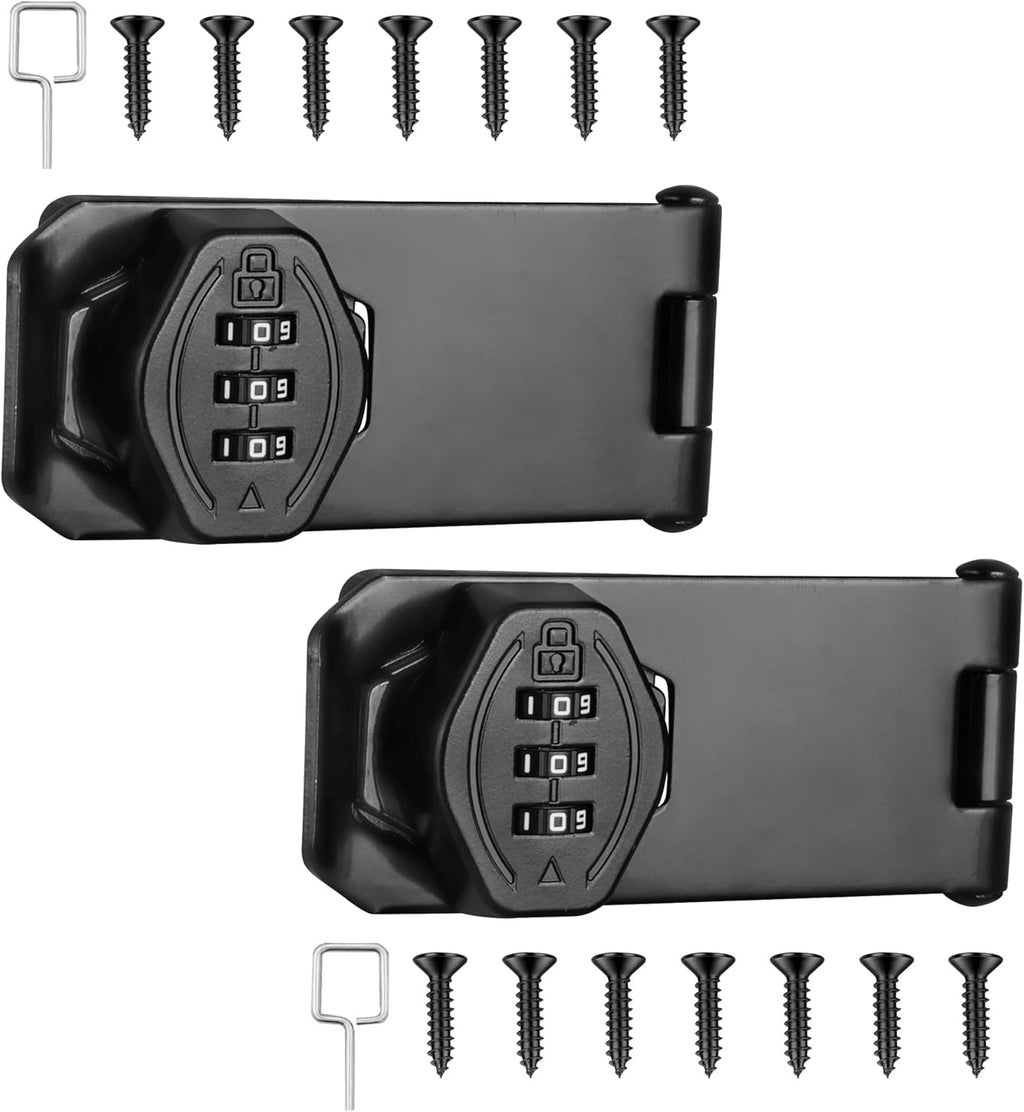 Cozy Tower 4 inch 180 Degrees Hasp Combination Lock for Cabinet, Combo Latch Lock for Cupboard, Drawer, Closet Door, Garage Fence Shed Door (Black, 2 Pack)