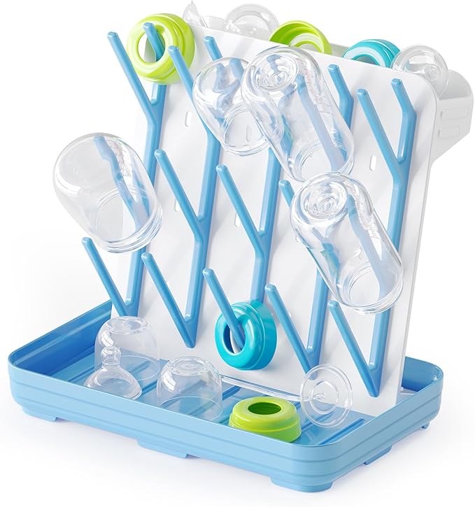 SpaceAid Baby Bottle Drying Rack with 20 Hooks, Space Saving Kitchen Bottles Rack Dryer, Vertical Baby Bottle Holder Organizer for Countertop Storage Accessories (White and Blue)