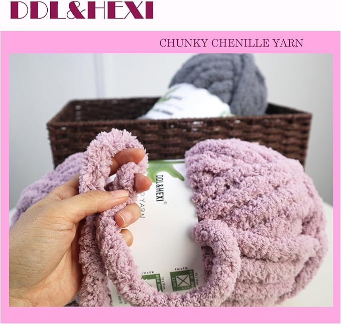 DDL&HEXI 4 Pack Super Chenille Chunky Yarn, Blanket Making Kit, Jumbo Knitting, 4x8oz (226g) per Bag, Soft for Crochet, Knitting, and DIY Projects (Olive Green-4)