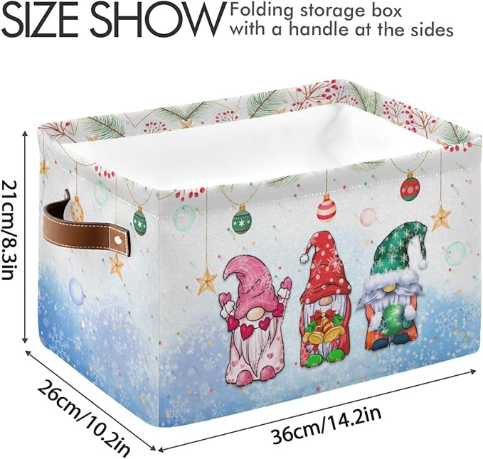 Storage Basket Gnomes Christmas Cube Storage Bins Organizer Bag Collapsible Closet Shelf Baskets with handle for Baby Cloth Pet Toy Book 14.2×10.2×8.3 IN