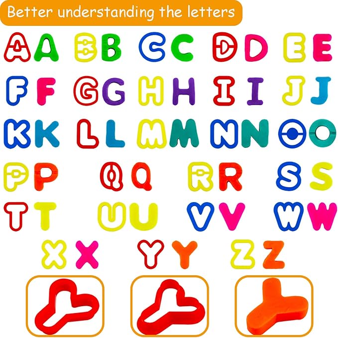 FRIMOONY Plastic Dough Tools for Kids, with Capital Letters, Cookie Cutters, Stamps, Multi-Color, 61 Pieces