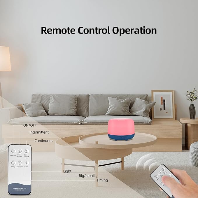 300ML Aromatherapy Ultrasonic Diffuser, Aroma Diffuser, Air Diffuser for Essential Oils, Oil Defuser with Remote, 7 Color Changing LED Light,Auto-Off,Timer for Home,Bedroom Office,Kids.