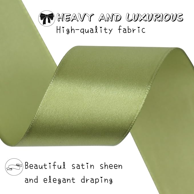 Olive Green Solid Satin Ribbon 1-1/2 Inch 25 Yards Solid Polyester Fabric Ribbon for Gift Wrapping Wedding Christmas Baby Shower Birthday Party Decoration Handmade Immortal Flower Craft