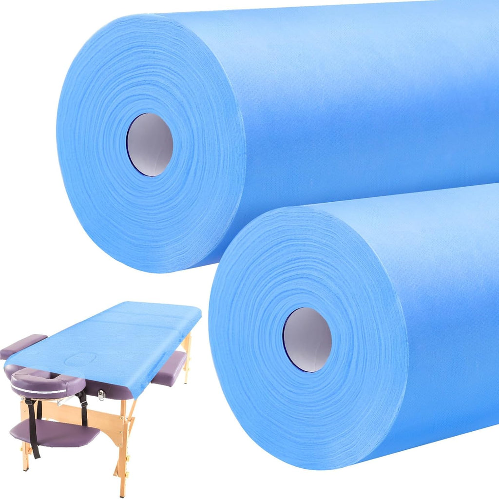 Tudomro 2 Roll Disposable Non Woven Bed Sheets 24 x 71 Inch Massage Table Paper Covers Non Woven Fabric Massage Sheets Waterproof Spa Breathable Bed Cover for Beauty Salon, Hotels(Blue)