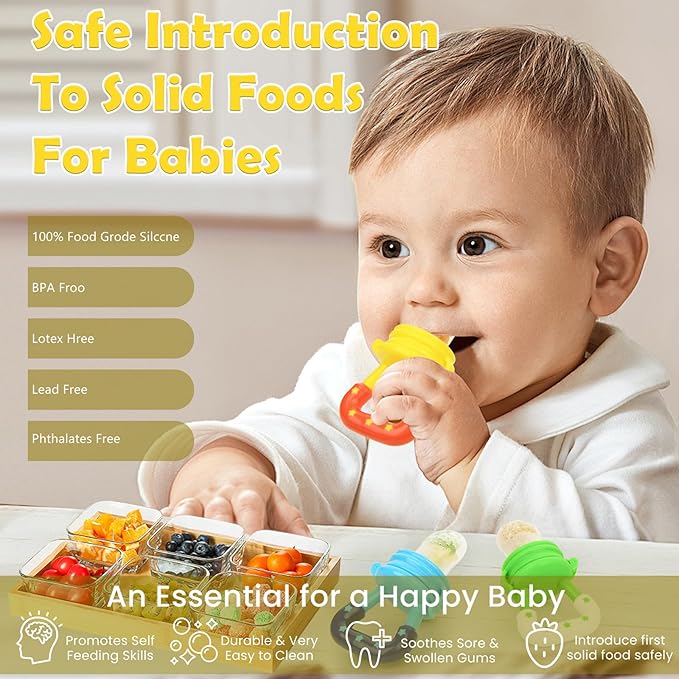 WAJIAYON Baby Fruit Feeder/Fresh Food Feeder Pacifier (3 Pack)- Infant Teething Feeders | Silicone Teether for Babies | Baby Solid Food Pacifier Essentials for Babies Toddlers Infants Kids