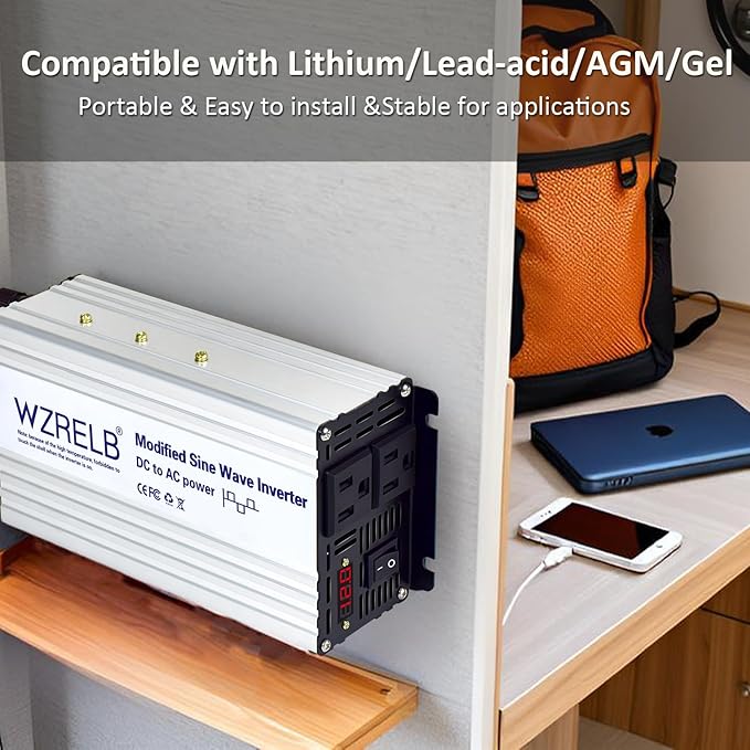 WZRELB 1000W Power Inverter 24V DC to 110V 120V AC,2000W Peak Modified Sine Wave Car Inverter with LED Display,Dual AC Outlets,Soft Starter,Off-Grid Power Converter with High Efficiency up to 90%