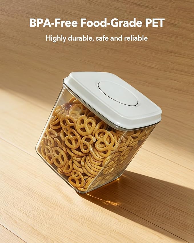 Airtight Food Storage Containers Set with One-Touch Lid, 2-Pack (4.22 QT / 4.0 L) Tall Stackable Durable PET for Bulk Rice, Flour & Baking Essentials Organizer.