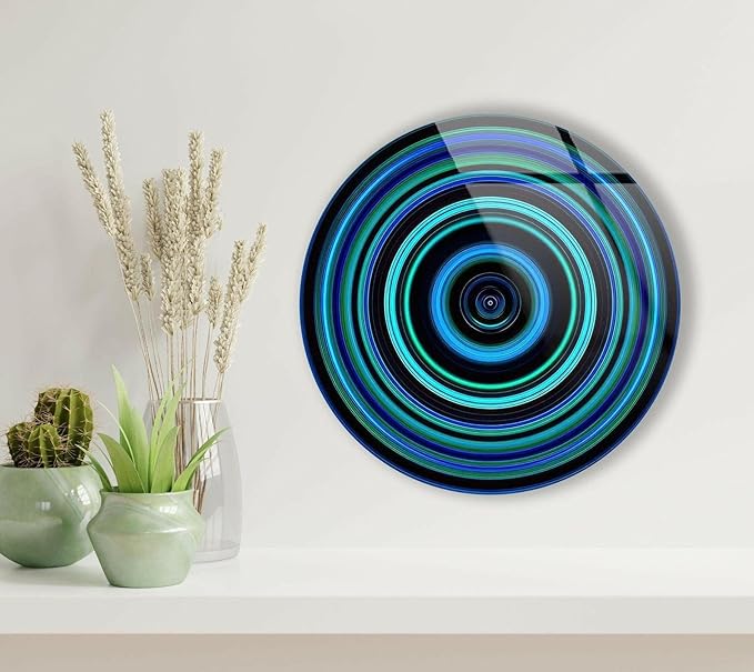My Photostation.com 24''(60cm) Diameter Blue and Green Round Glass Wall Art Tempered Glass Printing Wall Decor Large Wall Art Wall Hangings