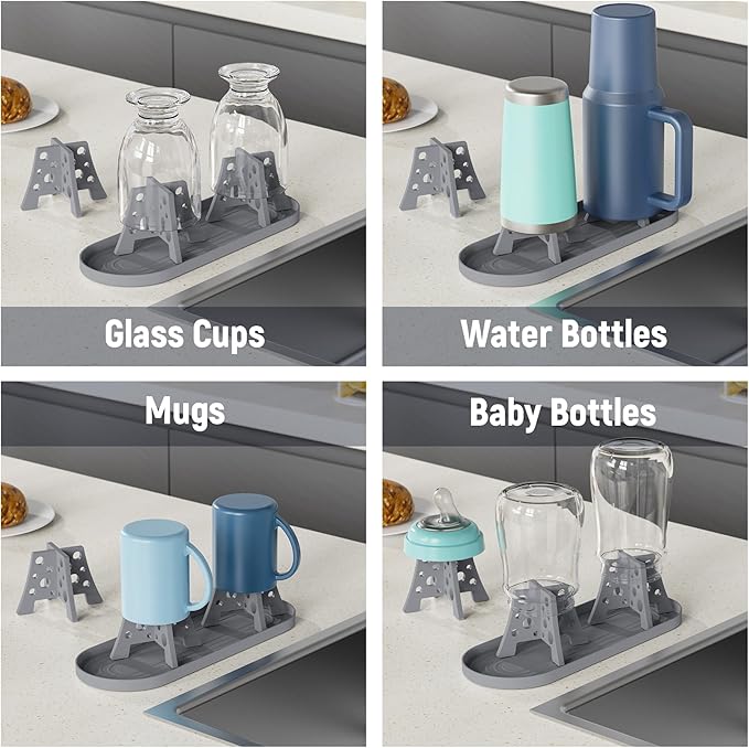 NiHome Silicone Water Bottle Drying Racks Set of 3 with Drip Tray,Cheese Style for Faster Drying,Bottle Dryer Racks Fit for Stanley YETI Cups Owala Sports Bottle Baby Bottle Thermoses Mugs