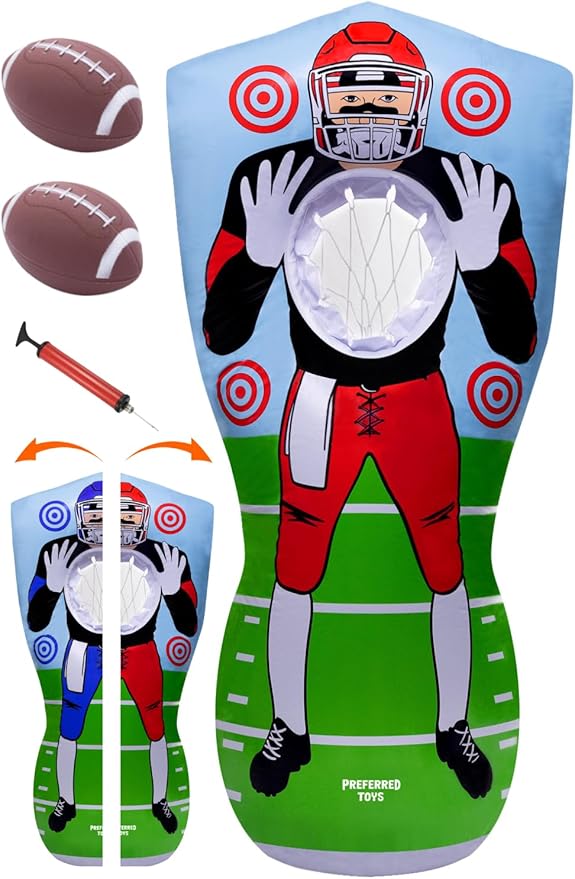 Inflatable Football Target - Double-Sided Toss Training Game with Mini Footballs - Fun Kids Throwing Football Games for Indoors, Outdoors, Birthdays, Camping, Beach - 65 Inch