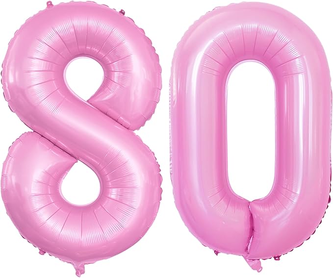 GOER Number 80 Balloons for 80th Birthday Party Decorations,42 Inch Jumbo Foil Helium Balloons for 80th Anniversary (Light Pink)