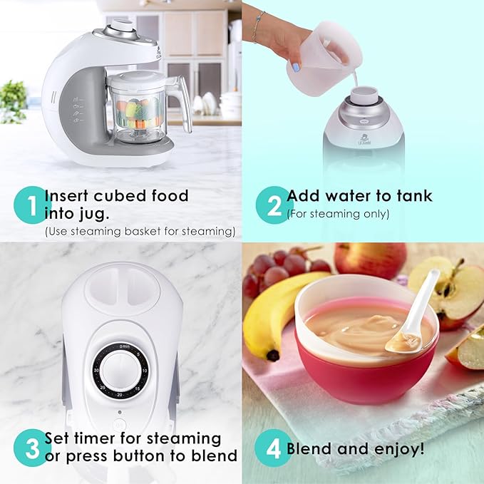 Lil’ Jumbl - Baby Food Maker Steamer and Blender - Puree Blender with Timer, One-Press Processor & Auto Shutoff, Cook & Steam Fruits, Veggies & Other Healthy Homemade Infant & Toddler Meals in Minutes