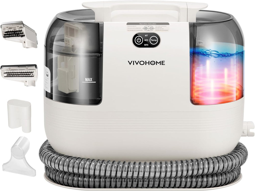 VIVOHOME Portable Multipurpose Carpet Cleaner Machine, 15s Fast Heating Spot Cleaner for Upholstery, 4 Detachable Brush Heads for Pets, Couch, Car Seats, Self-Cleaning, 14Kpa Strong Suction