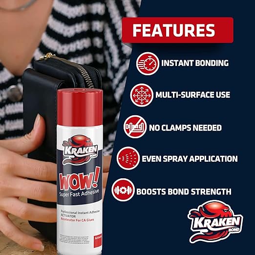 KRAKEN BOND Wow! Spray Adhesive Activator(3X16.9 Oz.) - Cyanoacrylate Super Glue Accelerator Spray for Plastic, Metal, Wood & PVC, CA Glue Activator | 3 Pack