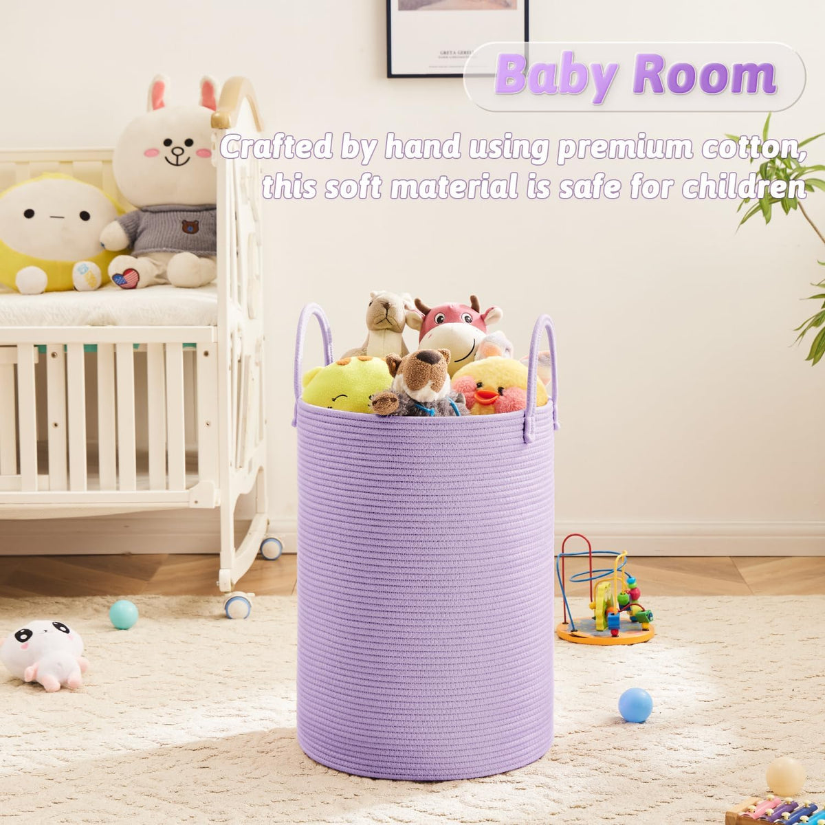 Laundry Basket,Woven Cotton Rope Laundry Hamper,100L for Decorative Storage of Dirty Clothes,Toys and Blankets in Bathroom,Baby Room and Living Room