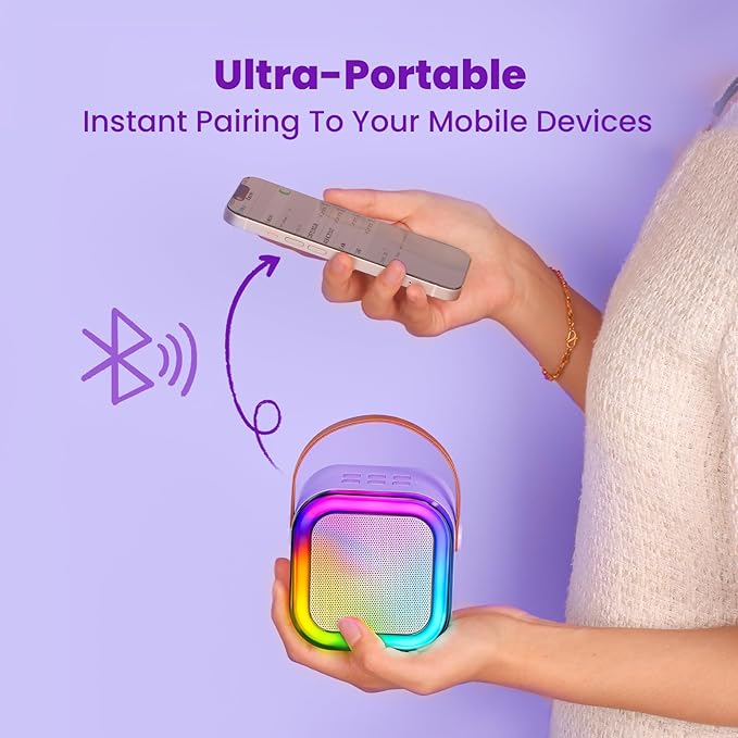 IROO Mini Karaoke Machine for Kids, 2025 TOP Toys Birthday Gifts Ideas for Girls Ages 4, 5, 6, 7, 8, 9, 10, 12+ Years Old, Portable MP3 Player with 2 Wireless Mics for Party