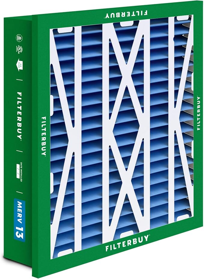Filterbuy 20x25x5 Air Filter MERV 13 Optimal Smoke & Allergy Defense (1-Pack), Electrostatic Pleated HVAC AC Furnace Filters Replacement for Honeywell Return Grille (Actual Size: 18.38 x 23.38 x 3.69)