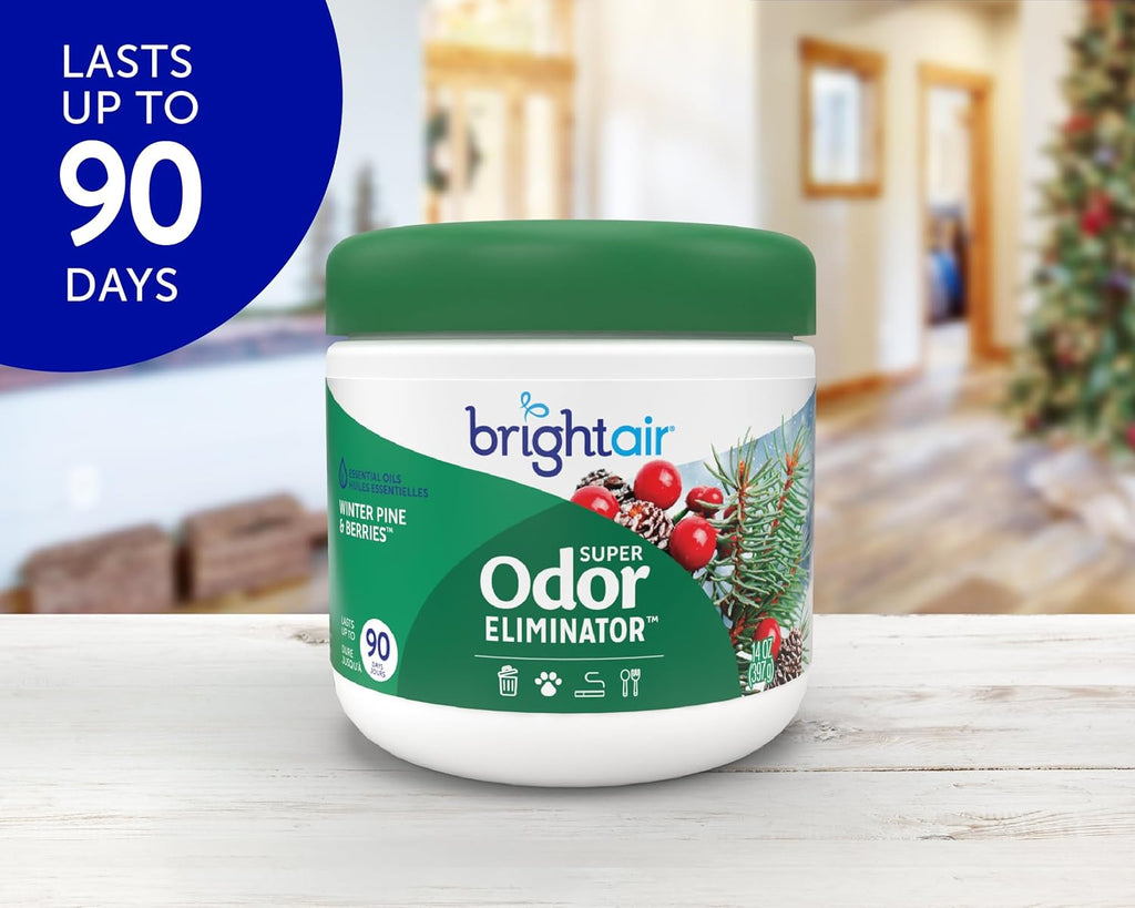 Bright Air 14 oz. Super Odor Eliminator, For Medium-Size Spaces, Winter Pine & Berries Scent, Case of 6, Odor Eliminator & Air Freshener, Natural Essential Oils, Lasts Up to 90 Days Each