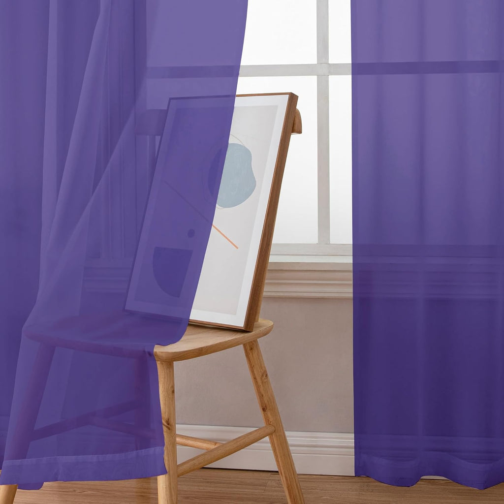 Chyhomenyc Purple Sheer Curtains 72 Inch Length 2 Panels, Light Filtering Soft Airy Rod Pocket Voile Window Curtain Drapes for French Door Bedroom Living Room, Each 42Wx72L Inches