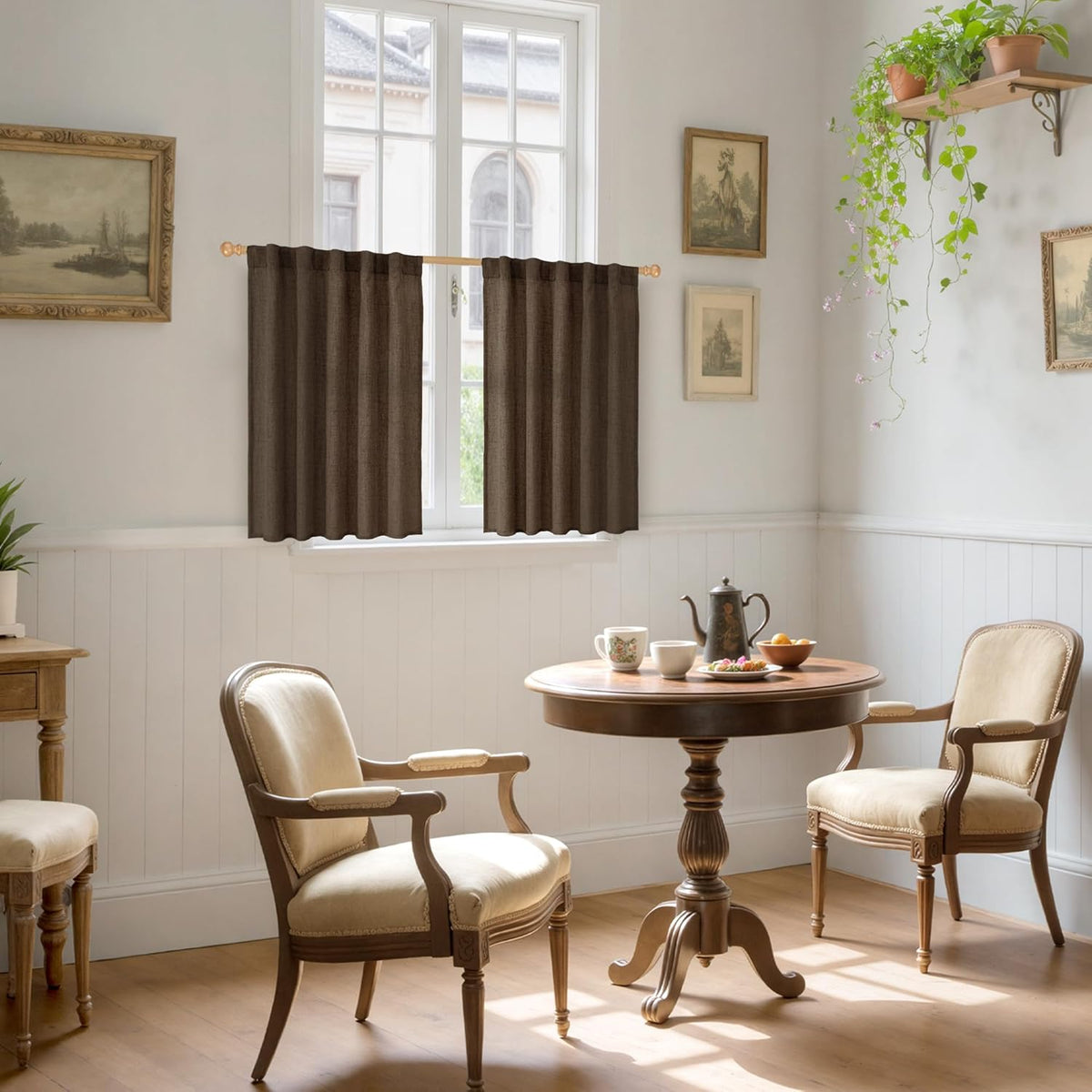 YoungsTex Brown Linen Cafe Curtains 36 Inches Long for Fall Decor, Small Light Filtering Drapes with Rod Pocket Back Tab Textured for Bathroom Kitchen Window, 2 Panels, 42 X 36 Inch