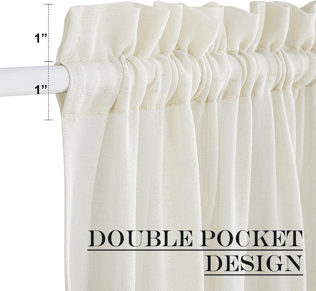 NICETOWN Front Door Curtain - 72 inches Long Faux Linen Door Window Cover for Kitchen Living Room Rod Pocket Sheer Curtains for Entryway/Garage with Tieback, 1 PC, 52 inches Wide, Ivory White