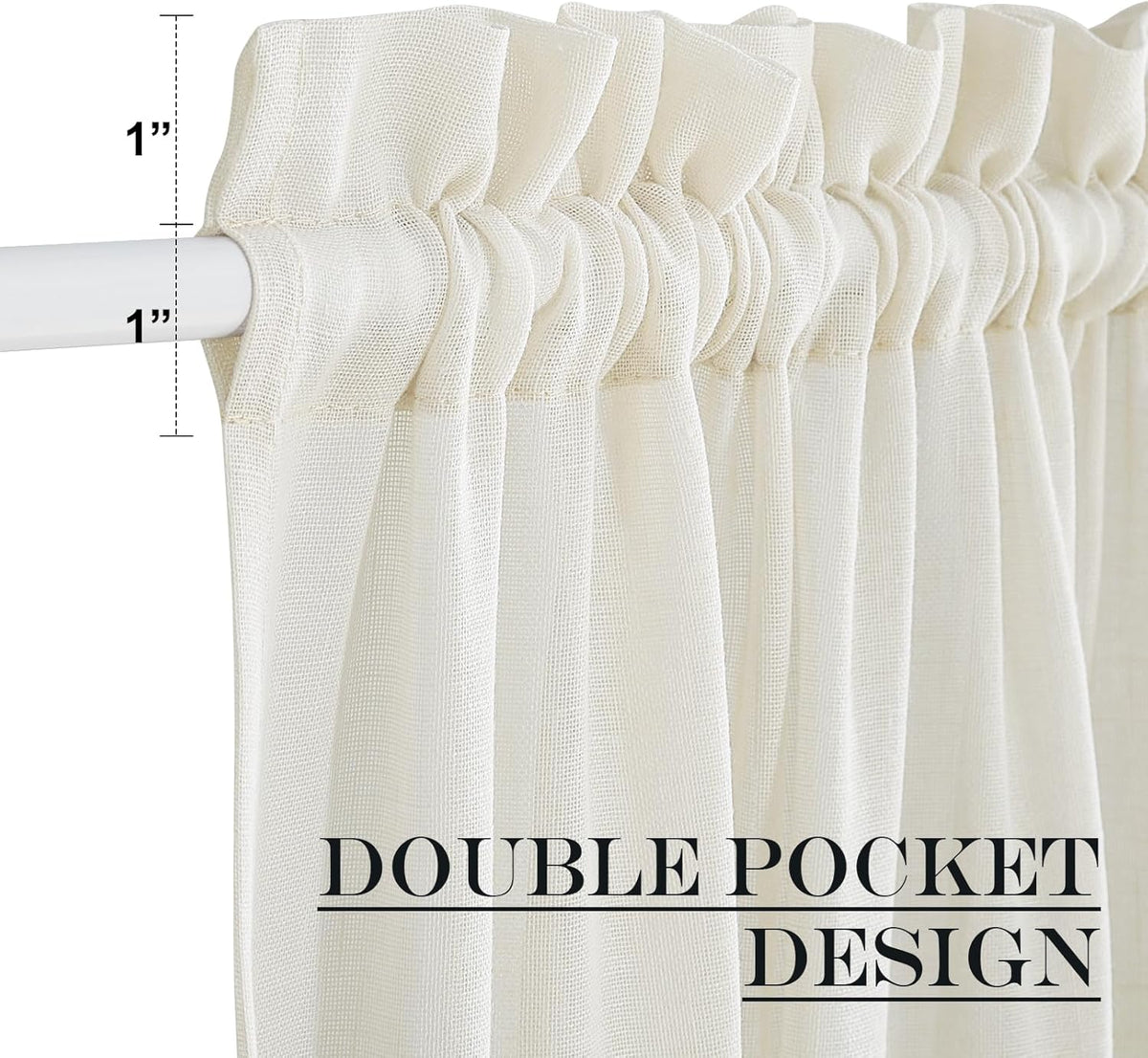 NICETOWN Front Door Curtain - 72 inches Long Faux Linen Door Window Cover for Kitchen Living Room Rod Pocket Sheer Curtains for Entryway/Garage with Tieback, 1 PC, 52 inches Wide, Ivory White